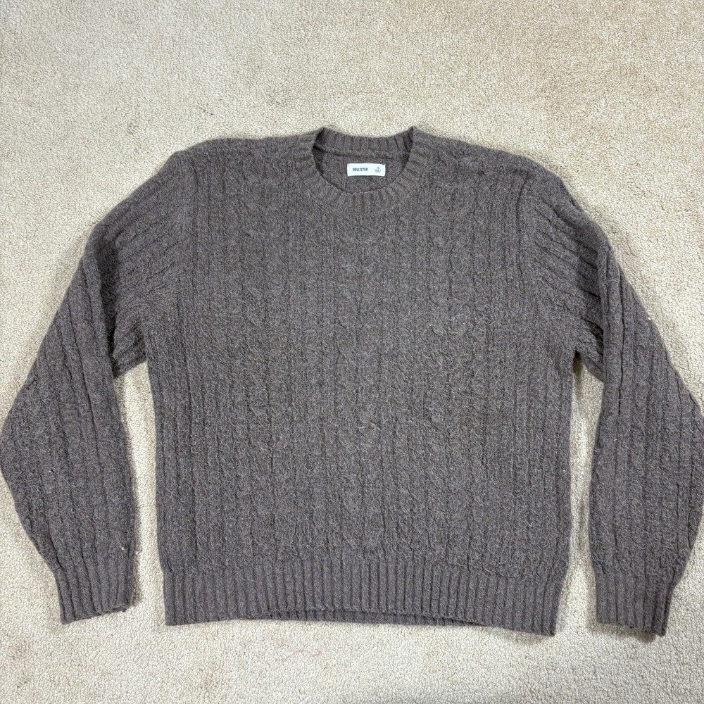 Hollister Cable Knit Sweater Brown Crew Neck Long Sleeve Women Size XS